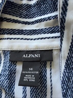 Alfani White Blouse with Navy Stripes
